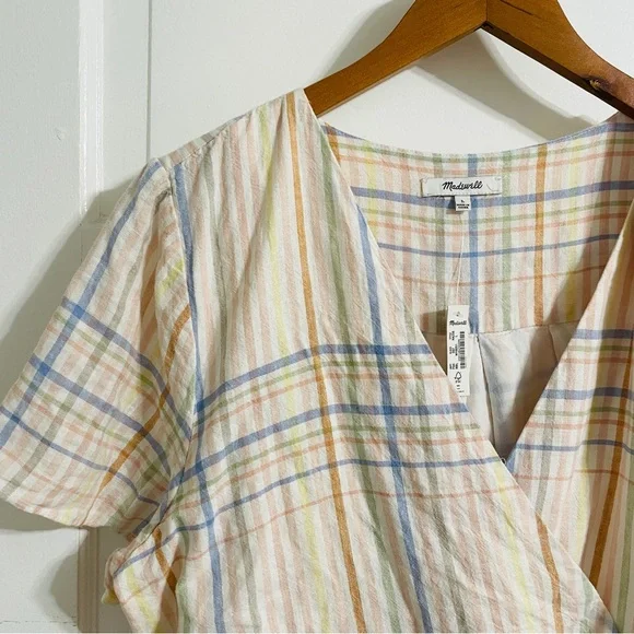 NWT Madewell Linen-Blend Clara Midi Dress in Plaid Pastel - Picture 10 of 12